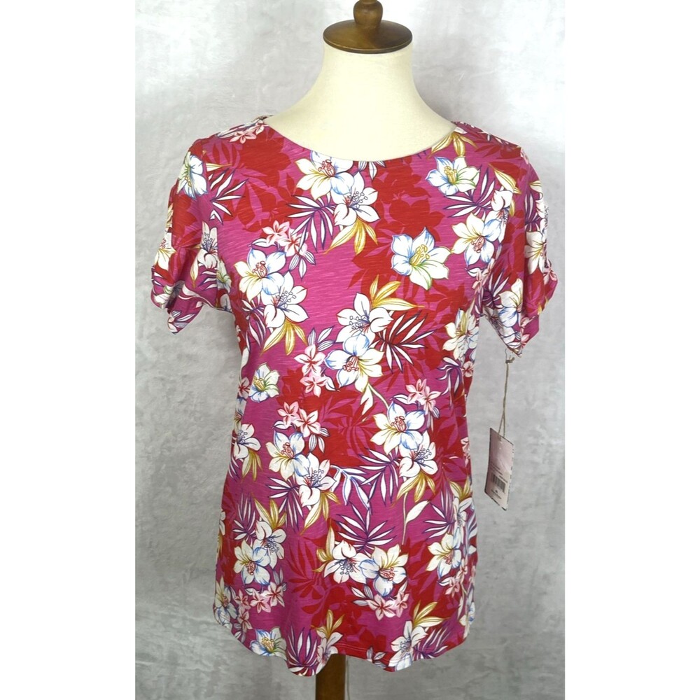 Island Collection Stella Parker Top Hibiscus Floral Rose Berry Size Small NEW